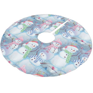 Niedliche Wintersaison Snowmen Kunst, Dichtung und Polyester Weihnachtsbaumdecke
