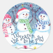 Niedliche Wintersaison Snowmen Kunst, Dichtung und Runder Aufkleber (Vorderseite)