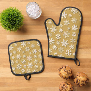 Niedliche Winterschneeflocken Ofenhandschuh & Topflappen-Set