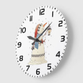 Niedliche Winterschneefrau mit Lattern Große Wanduhr (Winkel)