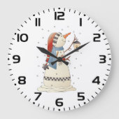 Niedliche Winterschneefrau mit Lattern Große Wanduhr (Vorderseite)