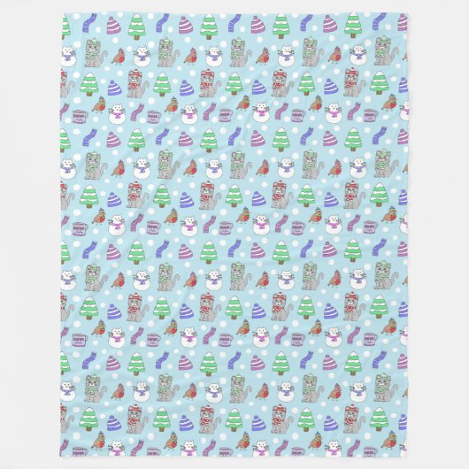 Niedliche Winterschneekatze Fleecedecke (Vorderseite)
