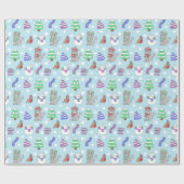 Niedliche Winterschneekatze Geschenkpapier (Flach)