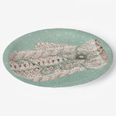 Niedliche Winterseilbahn Strick mitten im Vintagen Pappteller (Schrägansicht)