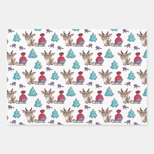 Niedliche Winterskarven der Reindee zu Weihnachten Geschenkpapier Set (Vorderseite 3)