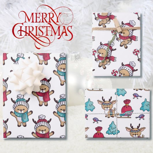 Niedliche Winterskarven der Reindee zu Weihnachten Geschenkpapier Set
