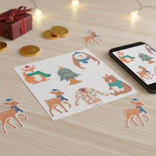 Niedliche Wintertiere (6 Aufkleber pro Blatt)