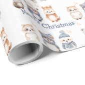Niedliche Wintertiere Fa La Frische Weihnachten Geschenkpapier (Rolleneckpunkt)