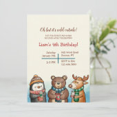Niedliche Wintertiere Geburtstagsparty Einladung (Stehend Vorderseite)
