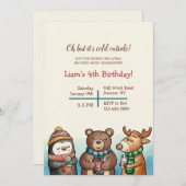Niedliche Wintertiere Geburtstagsparty Einladung (Vorne/Hinten)