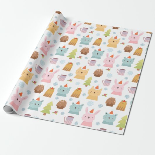 Niedliche Wintertiere Geschenkpapier (Ungerollt)