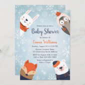 Niedliche Wintertiere Kinderdusche Einladung (Vorne/Hinten)