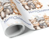 Niedliche Wintertiere Wasserfarbe Frohe Weihnachte Geschenkpapier (Rolleneckpunkt)