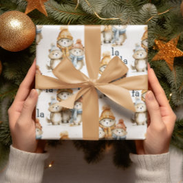 Niedliche Wintertiere Wasserfarben Kinder Weihnach Geschenkpapier