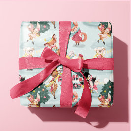 Niedliche Wintertiere Weihnachtsbäume Spaß Kinder Geschenkpapier