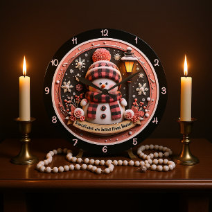 Niedliche Winterurlaubslandschaft Snowman Große Wanduhr