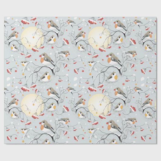Niedliche Wintervögel Geschenkpapier (Flach)