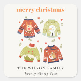 Niedliche Winterweihnachtsgeburt Blätterteig Ugly  Quadratischer Aufkleber