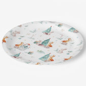 Niedliche Winterwunder - Schneemannswaldtiere Pappteller (Schrägansicht)