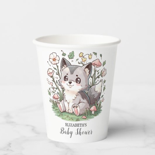Niedliche Wolf Baby Dusche Pappbecher (Vorderseite)