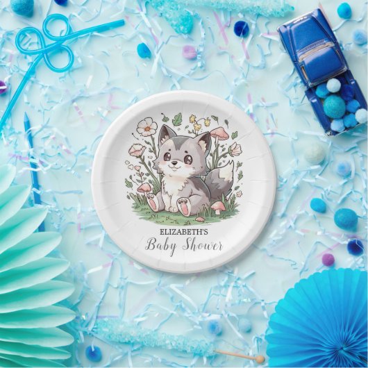 Niedliche Wolf Baby Dusche Pappteller (Party)