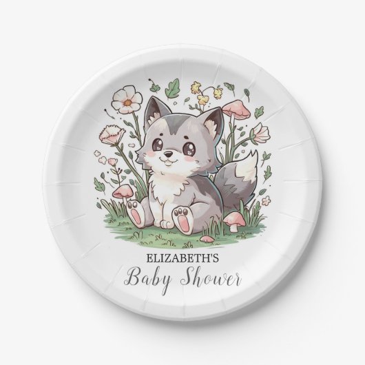 Niedliche Wolf Baby Dusche Pappteller (Vorderseite)