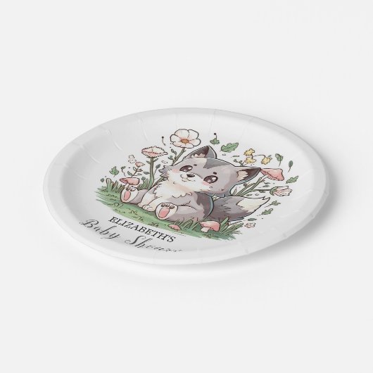 Niedliche Wolf Baby Dusche Pappteller (Schrägansicht)