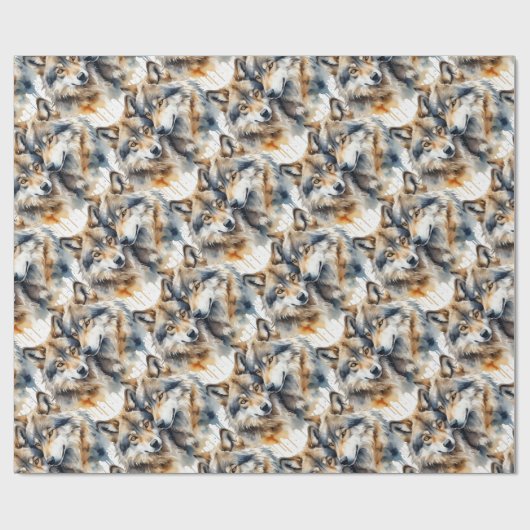 Niedliche Wölfe Wasserfarbe Tierwelt Natur Geschenkpapier (Flach)