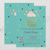 Niedliche Wolke, Sterne, Minze grüne Babydusche Einladung (Vorne/Hinten)