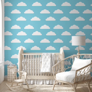 Niedliche Wolken - Blaues Kind oder Kinderzimmer Tapete