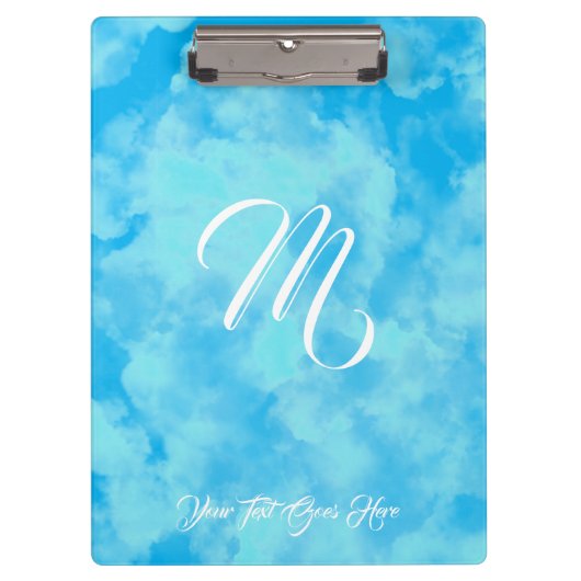 Niedliche Wolken Blue Monogram Clipboard Klemmbrett (Vorderseite)