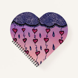 Niedliche Wolken, Herzen und Regentropfen Notizblock