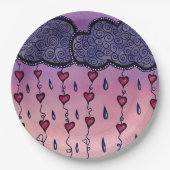 Niedliche Wolken, Herzen und Regentropfen Pappteller (Vorderseite)