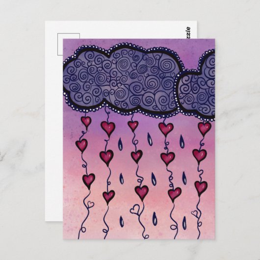 Niedliche Wolken, Herzen und Regentropfen Postkarte (Vorne/Hinten)
