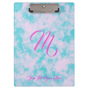 Niedliche Wolken Rosa und Blaue Monogramm Klemmbrett