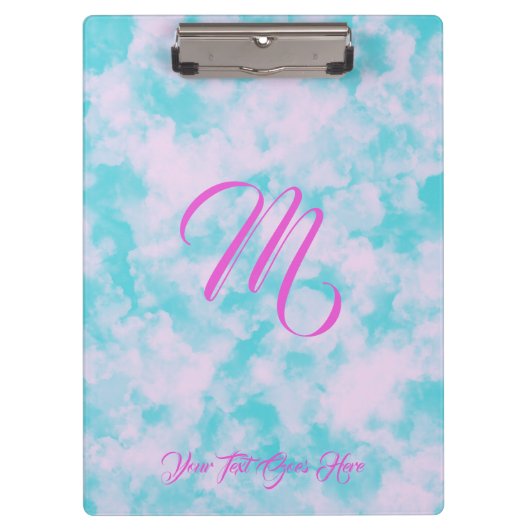 Niedliche Wolken Rosa und Blaue Monogramm Klemmbrett (Vorderseite)