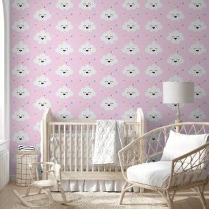Niedliche Wolken w. Rainbow Stars Pastellrosa Kind Tapete