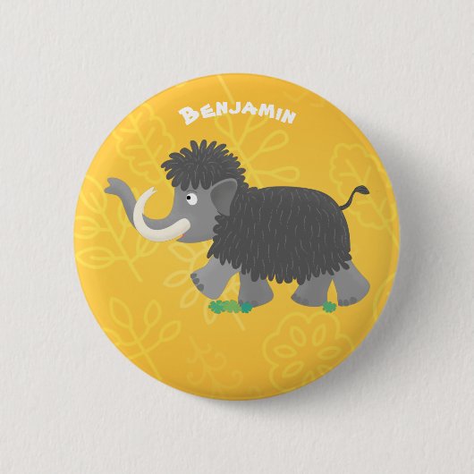 Niedliche Wollmammut-Cartoon-Abbildung Button (Vorderseite)