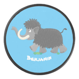 Niedliche Wollmammut-Cartoon-Abbildung Eishockey Puck