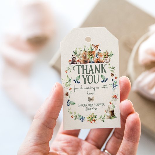 Niedliche Woodland Animal Adventure Neutral Baby S Geschenkanhänger