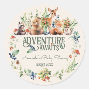 Niedliche Woodland Animal Adventure Neutral Baby S Runder Aufkleber