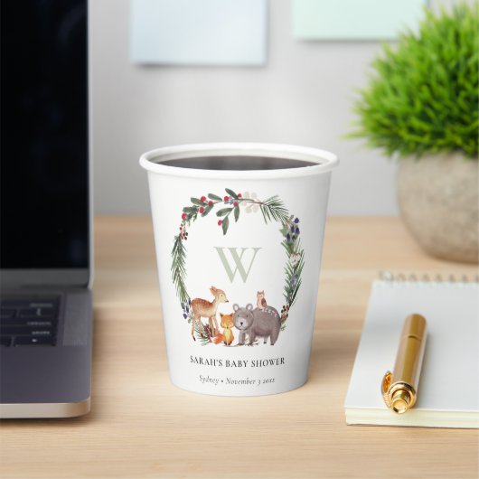 Niedliche Woodland Animal Leafy Wreath Baby Dusche Pappbecher (InSitu)