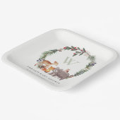 Niedliche Woodland Animal Leafy Wreath Baby Dusche Pappteller (Gewinkelt)