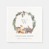 Niedliche Woodland Animal Leafy Wreath Baby Dusche Serviette (Vorderseite)