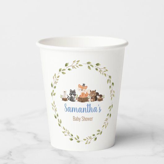 Niedliche Woodland Animal Watercolor Kinderdusche Pappbecher (Rückseite)