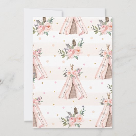 Niedliche Woodland Animals Boho Tribal Girl Babydu Einladung (Rückseite)