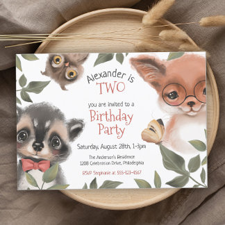 Niedliche Woodland Animals Kindergeburtstagsparty Einladung