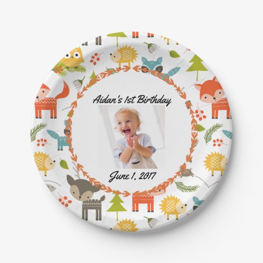 Niedliche Woodland Animes Custom Foto Party Teller (Vorderseite)