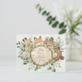 Niedliche Woodland Baby Animals Baby Dusche Einladungspostkarte (Stehend Vorderseite)