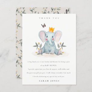 Niedliche Woodland Baby Elephant Foliage Baby Dusc Postkarte